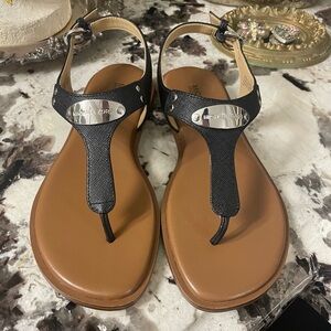 Michael Kors Black and Tan T-Strap Sandals Size 5